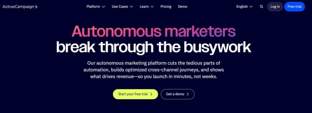 Screenshot of activecampaign home page