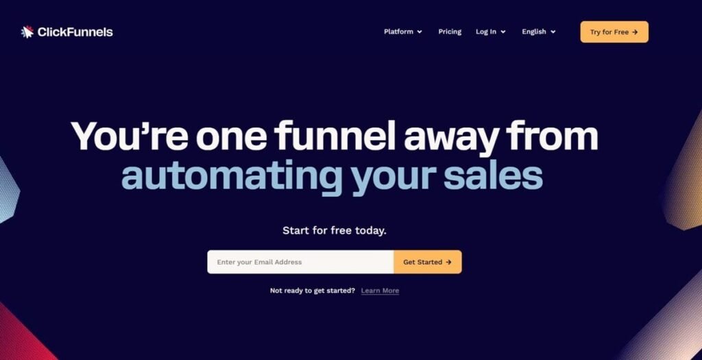 Screenshot of clickfunnels homepage