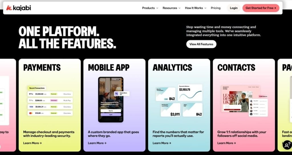 Screenshot of kajabi homepage
