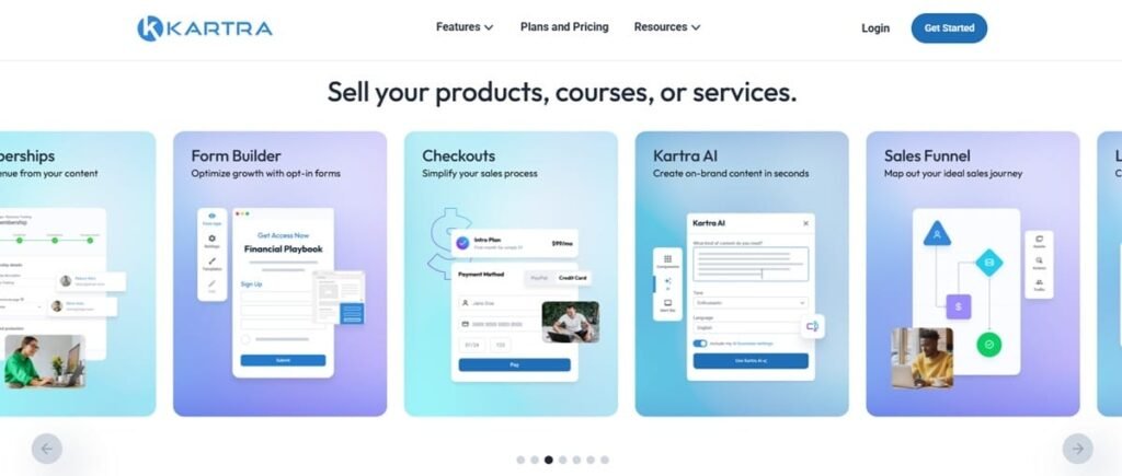 Screenshot of kartra homepage