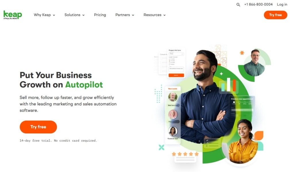 Screenshot of keap homepage