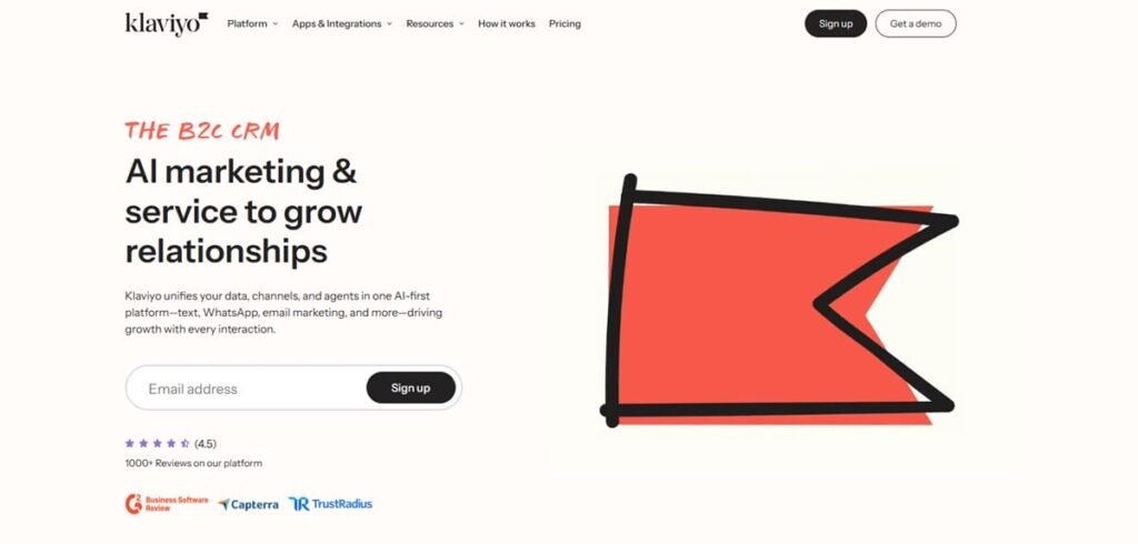 Screenshot of klaviyo homepage