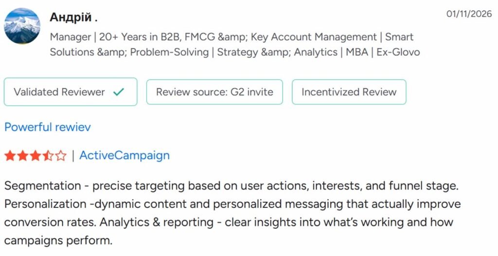 ActiveCampaign 2nd user review